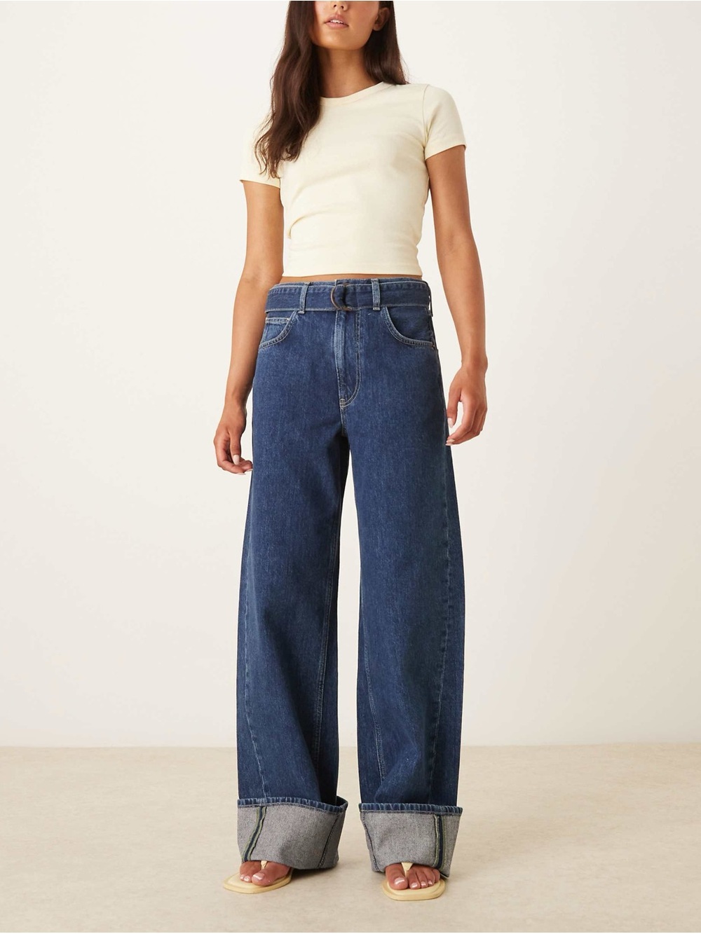We the Free Easy Bay Wide Leg High-Waist Dark Blue Jeans with Belt